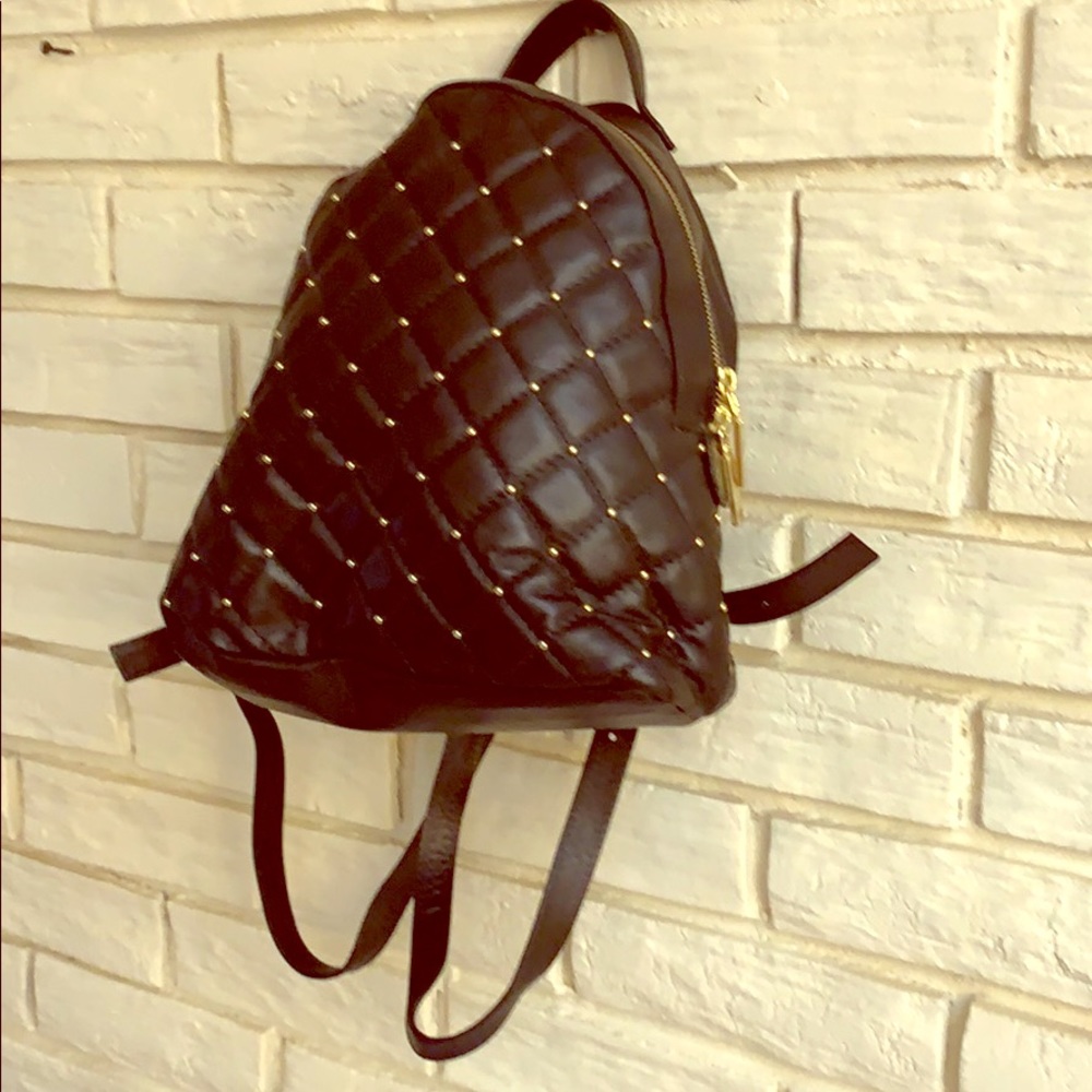 Quilted Black Women's Backpack with Gold Hardware